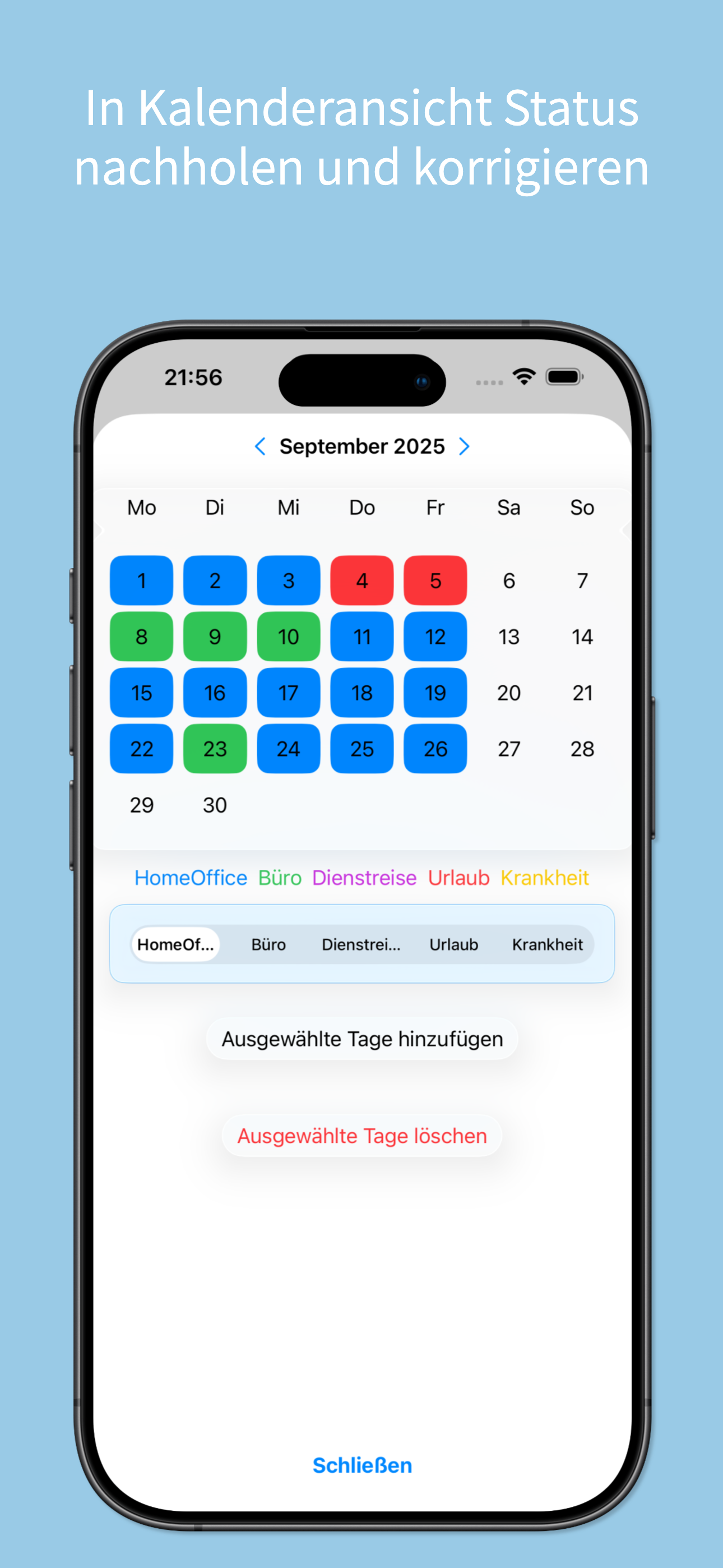 Screenshot der Kalenderansicht